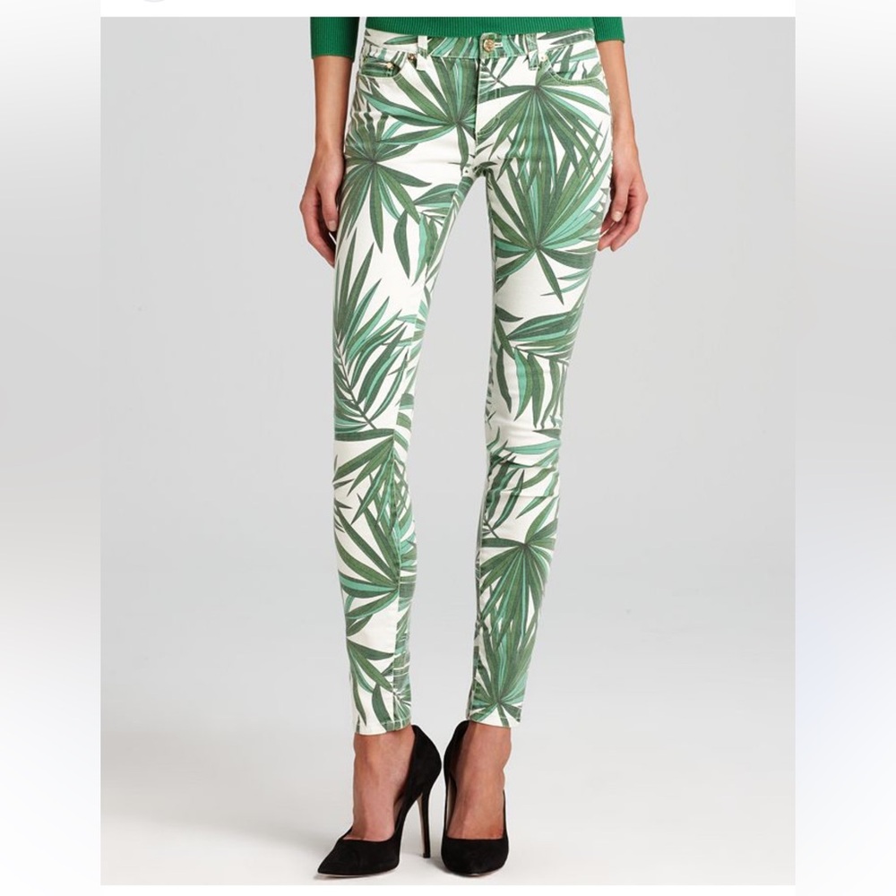 Michael Kors size 24 green palm fronds low rise skinny‎ jeans